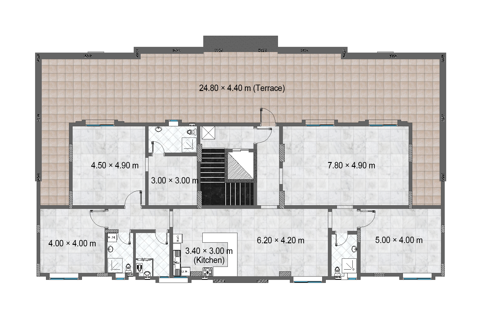 Floor plan for 4 Rooms with Private Terrace at Jeddah View Compound