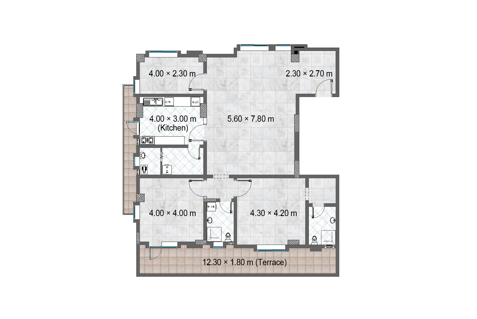 Floor plan for 3 Rooms at Jeddah View Compound